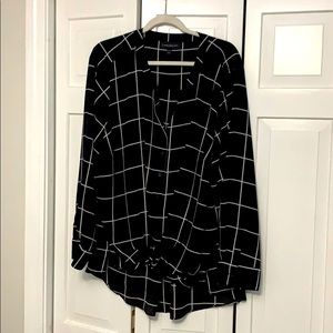Black and white windowpane blouse